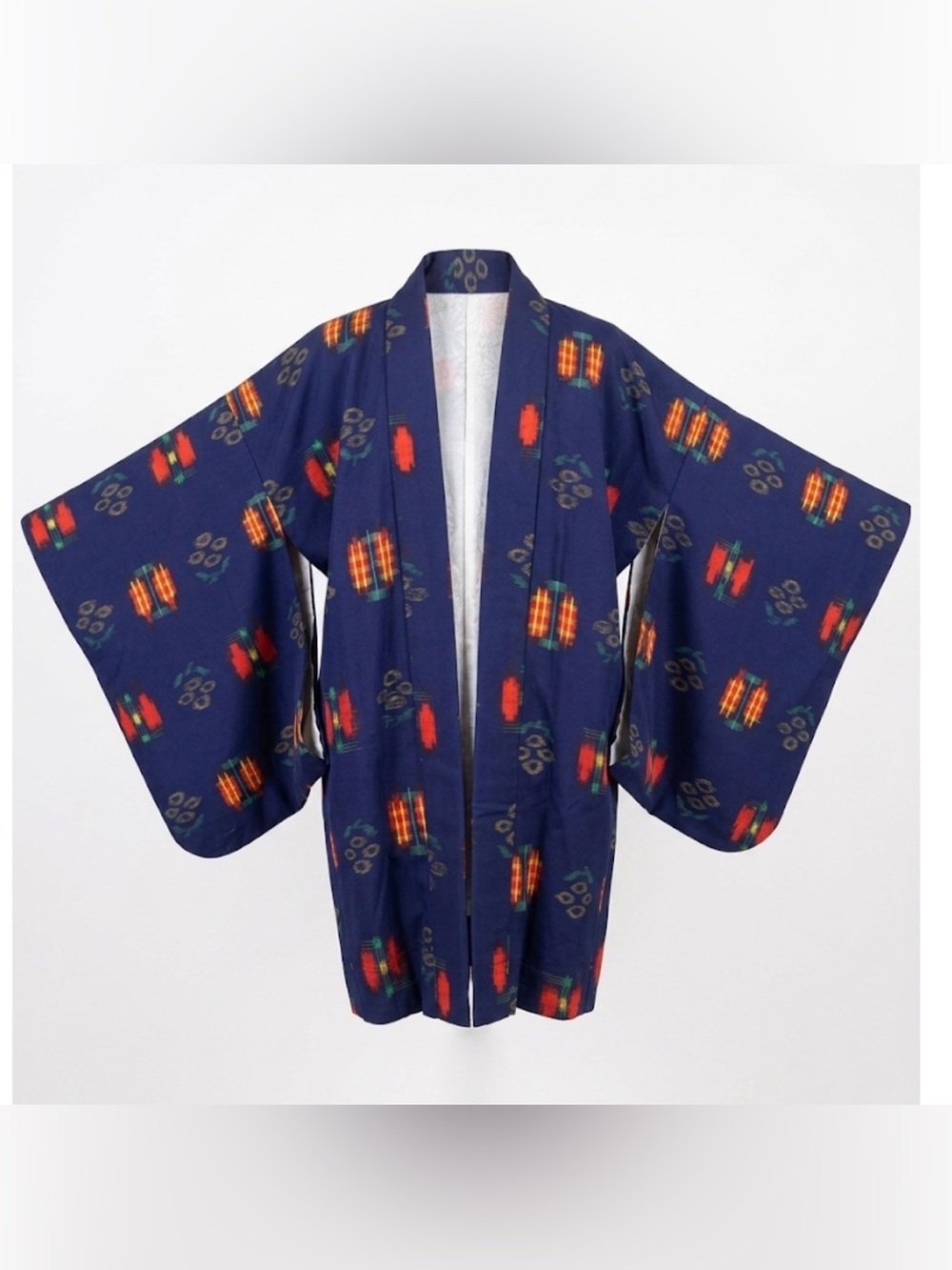 Handmade Blue Ikat Haori Kimono Jacket Size up to XL - PTP 23 inches